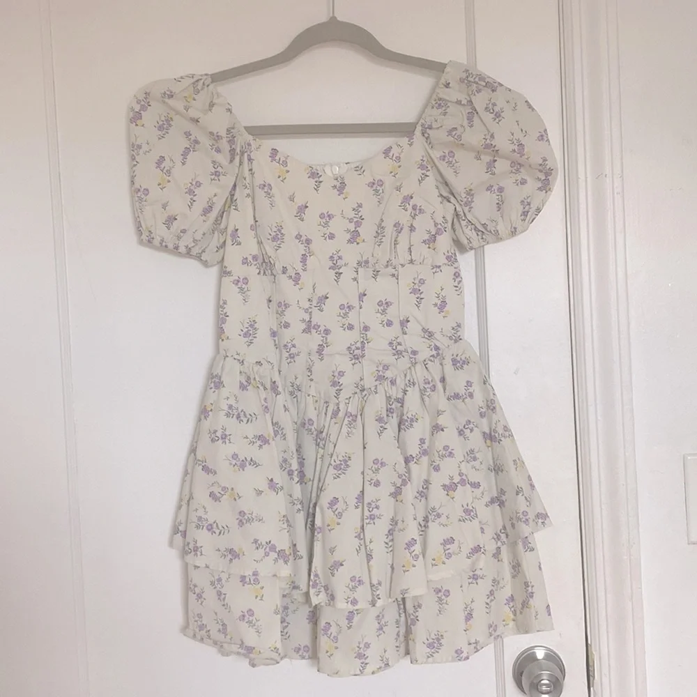 Ledin Double Layered Floral Puff Sleeve Corset Mini Dress - Picture 1 of 8